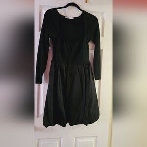 Zara Long Sleeve Black Square Neck Mini Bubble Dress